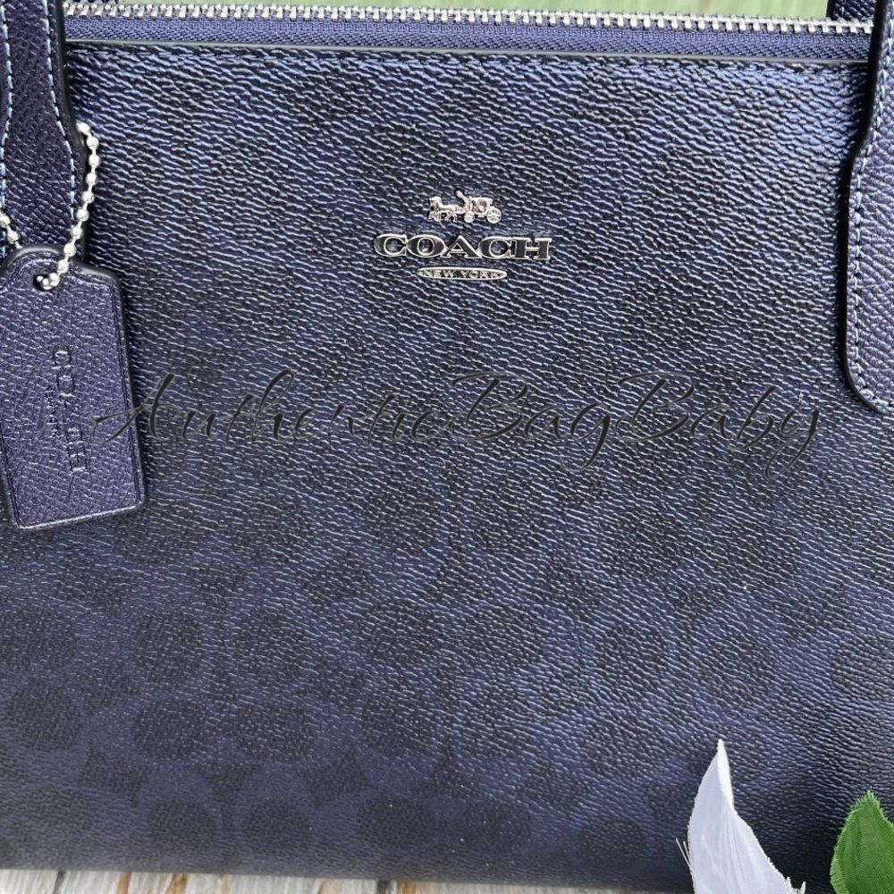 Coach Fiona Zip Tote Bag in Blue Metallic Purse - Picture 2 of 7
